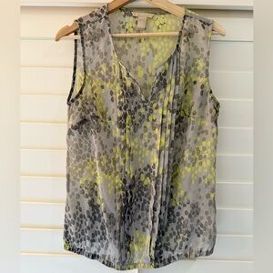 Banana Republic Gray and Yellow Sleeveless Pleated Blouse